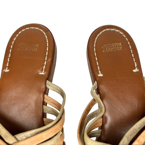 Johnston & Murphy tan gold sueded leather braided slip on toe loop sandals 10 - Picture 8 of 11